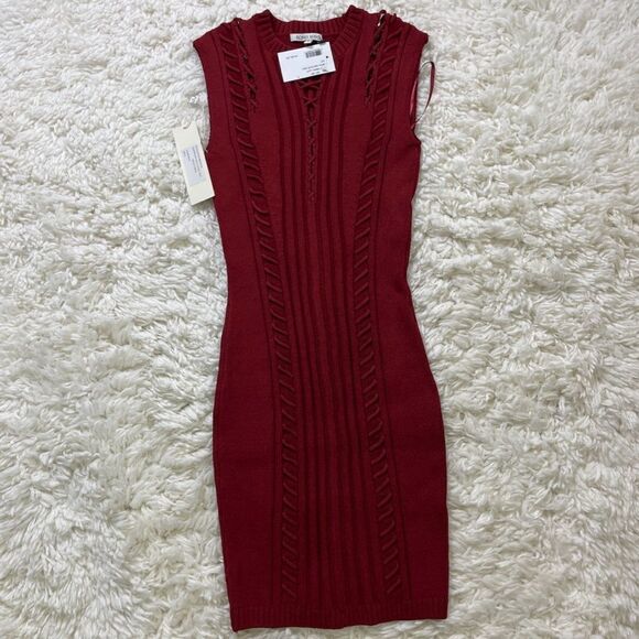 Ronny Kobo Zola Lacing Drop Needle Bodycon Dress Rust - Picture 4 of 7